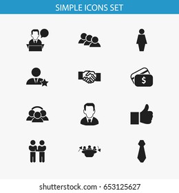 Set Of 12 Editable Trade Icons. Includes Symbols Such As Greeting, Talking Man, Meeting And More. Can Be Used For Web, Mobile, UI And Infographic Design.