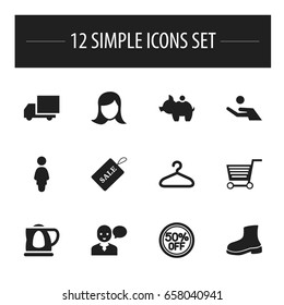 Set Of 12 Editable Trade Icons. Includes Symbols Such As Delivery, Suspender, Teapot And More. Can Be Used For Web, Mobile, UI And Infographic Design.