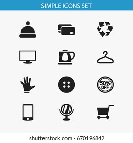 Set Of 12 Editable Trade Icons. Includes Symbols Such As Sewing, Fingers, Suspender And More. Can Be Used For Web, Mobile, UI And Infographic Design.