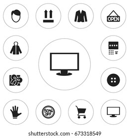 Set Of 12 Editable Trade Icons. Includes Symbols Such As Hairstyle, Cardigan, Sheath And More. Can Be Used For Web, Mobile, UI And Infographic Design.