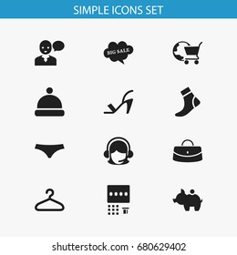 Set Of 12 Editable Trade Icons. Includes Symbols Such As Receptionist, Hosiery, Automatic Teller Machine And More. Can Be Used For Web, Mobile, UI And Infographic Design.