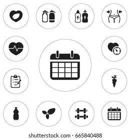 Set Of 12 Editable Training Icons. Includes Symbols Such As Sport Water, Questionnaire, Fitness Drink And More. Can Be Used For Web, Mobile, UI And Infographic Design.