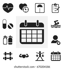 Set Of 12 Editable Training Icons. Includes Symbols Such As Swimming, Profile, Training And More. Can Be Used For Web, Mobile, UI And Infographic Design.