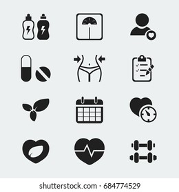Set Of 12 Editable Training Icons. Includes Symbols Such As Date Plan, Energetic Beverage, Questionnaire And More. Can Be Used For Web, Mobile, UI And Infographic Design.