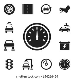Set Of 12 Editable Transport Icons. Includes Symbols Such As Speed Display, Vehicle Wash, Automotive Fix And More. Can Be Used For Web, Mobile, UI And Infographic Design.