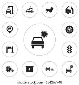 Set Of 12 Editable Transport Icons. Includes Symbols Such As Race, Automobile, Vehicle Wash And More. Can Be Used For Web, Mobile, UI And Infographic Design.