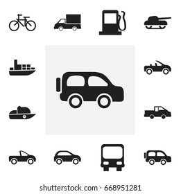 Set Of 12 Editable Transport Icons. Includes Symbols Such As Travel Pickup, Vessel, Fuel And More. Can Be Used For Web, Mobile, UI And Infographic Design.