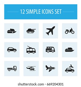 Set Of 12 Editable Transport Icons. Includes Symbols Such As Helicopter, Repairing, Lorry And More. Can Be Used For Web, Mobile, UI And Infographic Design.