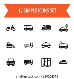 Set Of 12 Editable Transport Icons. Includes Symbols Such As Tractor, Yacht, City Drive And More. Can Be Used For Web, Mobile, UI And Infographic Design.