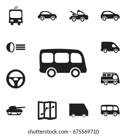 Set Of 12 Editable Transport Icons. Includes Symbols Such As Auto, Weapon, Car Vehicle And More. Can Be Used For Web, Mobile, UI And Infographic Design.