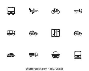 Set Of 12 Editable Transport Icons. Includes Symbols Such As Wagon, Navigation, Autobus And More. Can Be Used For Web, Mobile, UI And Infographic Design.