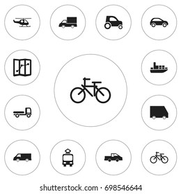Set Of 12 Editable Transport Icons. Includes Symbols Such As Haulage, Food Transport, Van And More. Can Be Used For Web, Mobile, UI And Infographic Design.