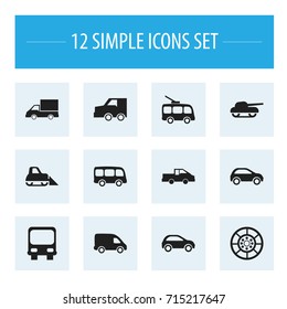 Set Of 12 Editable Transport Icons. Includes Symbols Such As Weapon, Autobus, Suv And More. Can Be Used For Web, Mobile, UI And Infographic Design.