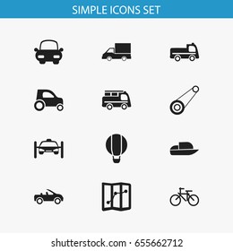 Set Of 12 Editable Transportation Icons. Includes Symbols Such As Airship, Camion, Lorry And More. Can Be Used For Web, Mobile, UI And Infographic Design.