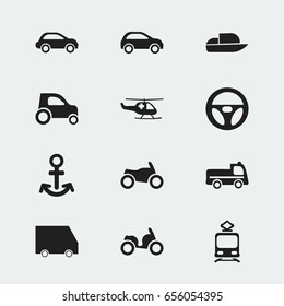 Set Of 12 Editable Transportation Icons. Includes Symbols Such As Bogie, Tramcar, Shipping And More. Can Be Used For Web, Mobile, UI And Infographic Design.