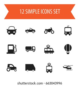 Set Of 12 Editable Transportation Icons. Includes Symbols Such As Fuel, Carriage, Food Transport And More. Can Be Used For Web, Mobile, UI And Infographic Design.