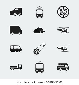 Set Of 12 Editable Transportation Icons. Includes Symbols Such As Spyglass, Motorbus, Transportation And More. Can Be Used For Web, Mobile, UI And Infographic Design.