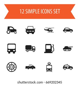 Set Of 12 Editable Transportation Icons. Includes Symbols Such As Sheriff, Service Car, City Drive And More. Can Be Used For Web, Mobile, UI And Infographic Design.