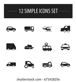 Set Of 12 Editable Transportation Icons. Includes Symbols Such As Streetcar, Hatchback, Chopper And More. Can Be Used For Web, Mobile, UI And Infographic Design.