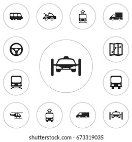 Set Of 12 Editable Transportation Icons. Includes Symbols Such As Navigation, Tramcar, Washing Auto And More. Can Be Used For Web, Mobile, UI And Infographic Design.