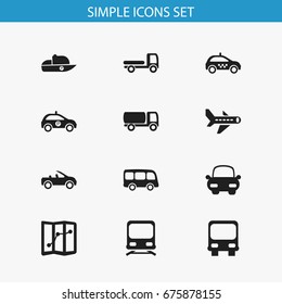 Set Of 12 Editable Transportation Icons. Includes Symbols Such As Automotive, Sheriff, Carriage And More. Can Be Used For Web, Mobile, UI And Infographic Design.