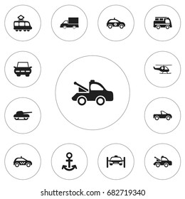 Set Of 12 Editable Transportation Icons. Includes Symbols Such As Streetcar, Sheriff, Weapon And More. Can Be Used For Web, Mobile, UI And Infographic Design.