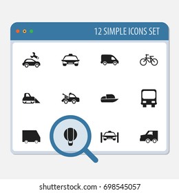 Set Of 12 Editable Transportation Icons. Includes Symbols Such As Yacht, Food Transport, Delivery And More. Can Be Used For Web, Mobile, UI And Infographic Design.