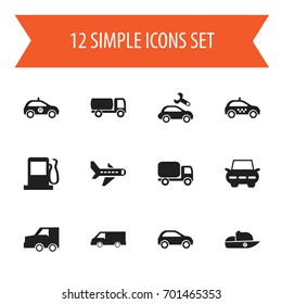 Set Of 12 Editable Transportation Icons. Includes Symbols Such As Cab, Suv, Repairing And More. Can Be Used For Web, Mobile, UI And Infographic Design.