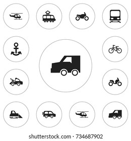 Set Of 12 Editable Transportation Icons. Includes Symbols Such As Moped, Auto, Tractor And More. Can Be Used For Web, Mobile, UI And Infographic Design.