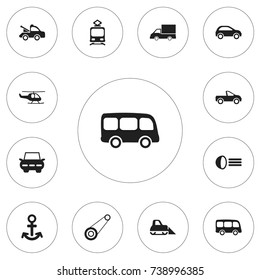 Set Of 12 Editable Transportation Icons. Includes Symbols Such As Camion, Tour Bus, Auto And More. Can Be Used For Web, Mobile, UI And Infographic Design.