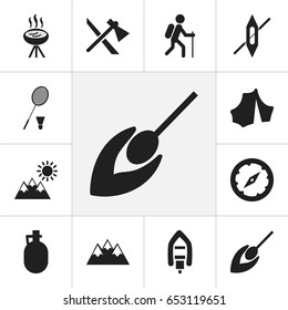 Set Of 12 Editable Travel Icons. Includes Symbols Such As Pitcher, Matchstick, Barbecue And More. Can Be Used For Web, Mobile, UI And Infographic Design.