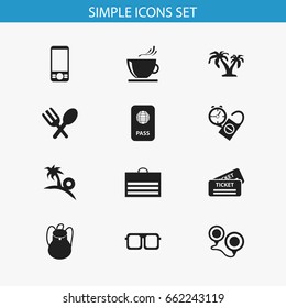 Set Of 12 Editable Travel Icons. Includes Symbols Such As Coupon, Citizenship, Mobile Phone And More. Can Be Used For Web, Mobile, UI And Infographic Design.