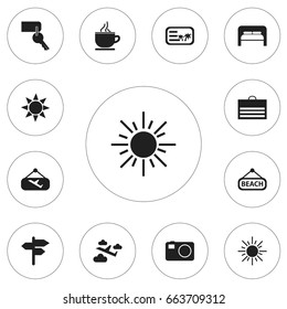 Set Of 12 Editable Travel Icons. Includes Symbols Such As Entrance, Flight Signboard, Road Guidance And More. Can Be Used For Web, Mobile, UI And Infographic Design.