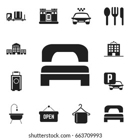 Set Of 12 Editable Travel Icons. Includes Symbols Such As Fortress, Baggage, Townhouse And More. Can Be Used For Web, Mobile, UI And Infographic Design.