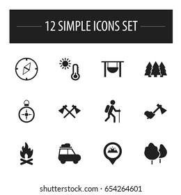 Set Of 12 Editable Trip Icons. Includes Symbols Such As Fever, Gait, Trailer And More. Can Be Used For Web, Mobile, UI And Infographic Design.