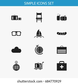 Set Of 12 Editable Trip Icons. Includes Symbols Such As Suitcases, Doctor Case, Trading Purse And More. Can Be Used For Web, Mobile, UI And Infographic Design.