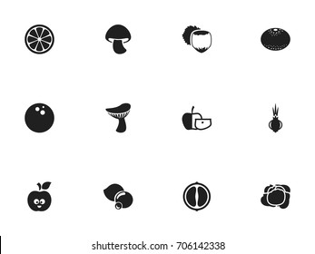 Set Of 12 Editable Vegetable Icons. Includes Symbols Such As Jonagold, Filbert, Bilberry And More. Can Be Used For Web, Mobile, UI And Infographic Design.