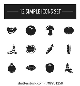 Set Of 12 Editable Vegetable Icons. Includes Symbols Such As Orange, Sparrowgrass, Bulgarian Bell And More. Can Be Used For Web, Mobile, UI And Infographic Design.