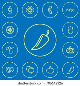 Set Of 12 Editable Vegetable Outline Icons. Includes Symbols Such As Custard, Cole, Sliced Citrus And More. Can Be Used For Web, Mobile, UI And Infographic Design.