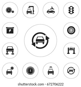 Set Of 12 Editable Vehicle Icons. Includes Symbols Such As Automotive Fix, Vehicle Wash, Transport Clean And More. Can Be Used For Web, Mobile, UI And Infographic Design.