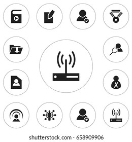 Set Of 12 Editable Web Icons. Includes Symbols Such As Dossier, Modem, Edit File And More. Can Be Used For Web, Mobile, UI And Infographic Design.