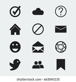 Set Of 12 Editable Web Icons. Includes Symbols Such As Emoji, Group, Deny And More. Can Be Used For Web, Mobile, UI And Infographic Design.
