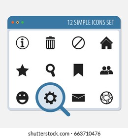 Set Of 12 Editable Web Icons. Includes Symbols Such As Home, Emoji, Group And More. Can Be Used For Web, Mobile, UI And Infographic Design.
