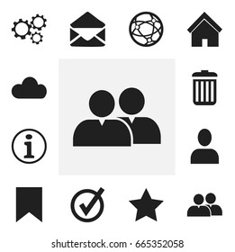 Set Of 12 Editable Web Icons. Includes Symbols Such As Profile, Group, Tag And More. Can Be Used For Web, Mobile, UI And Infographic Design.