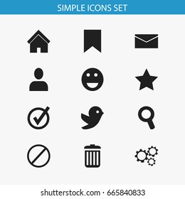 Set Of 12 Editable Web Icons. Includes Symbols Such As Recycle Bin, Bookmark, Magnifier And More. Can Be Used For Web, Mobile, UI And Infographic Design.