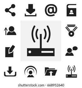 Set Of 12 Editable Web Icons. Includes Symbols Such As Telephone Directory, Thinking Man, Download And More. Can Be Used For Web, Mobile, UI And Infographic Design.