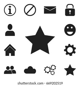 Set Of 12 Editable Web Icons. Includes Symbols Such As Security, Emoji, Profile And More. Can Be Used For Web, Mobile, UI And Infographic Design.