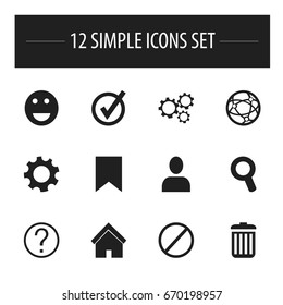 Set Of 12 Editable Web Icons. Includes Symbols Such As Tag, Recycle Bin, Quiz And More. Can Be Used For Web, Mobile, UI And Infographic Design.
