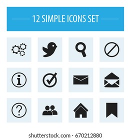 Set Of 12 Editable Web Icons. Includes Symbols Such As Tag, Approved, Gear And More. Can Be Used For Web, Mobile, UI And Infographic Design.