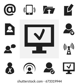 Set Of 12 Editable Web Icons. Includes Symbols Such As Mail Symbol, Blocked Person, Wireless Transmission And More. Can Be Used For Web, Mobile, UI And Infographic Design.